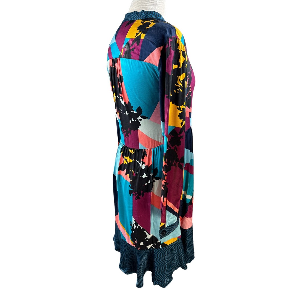 Anthropologie x Maeve Gillian Abstract Shirtdress Blue Black Shirt Dress LS XS - Picture 7 of 15